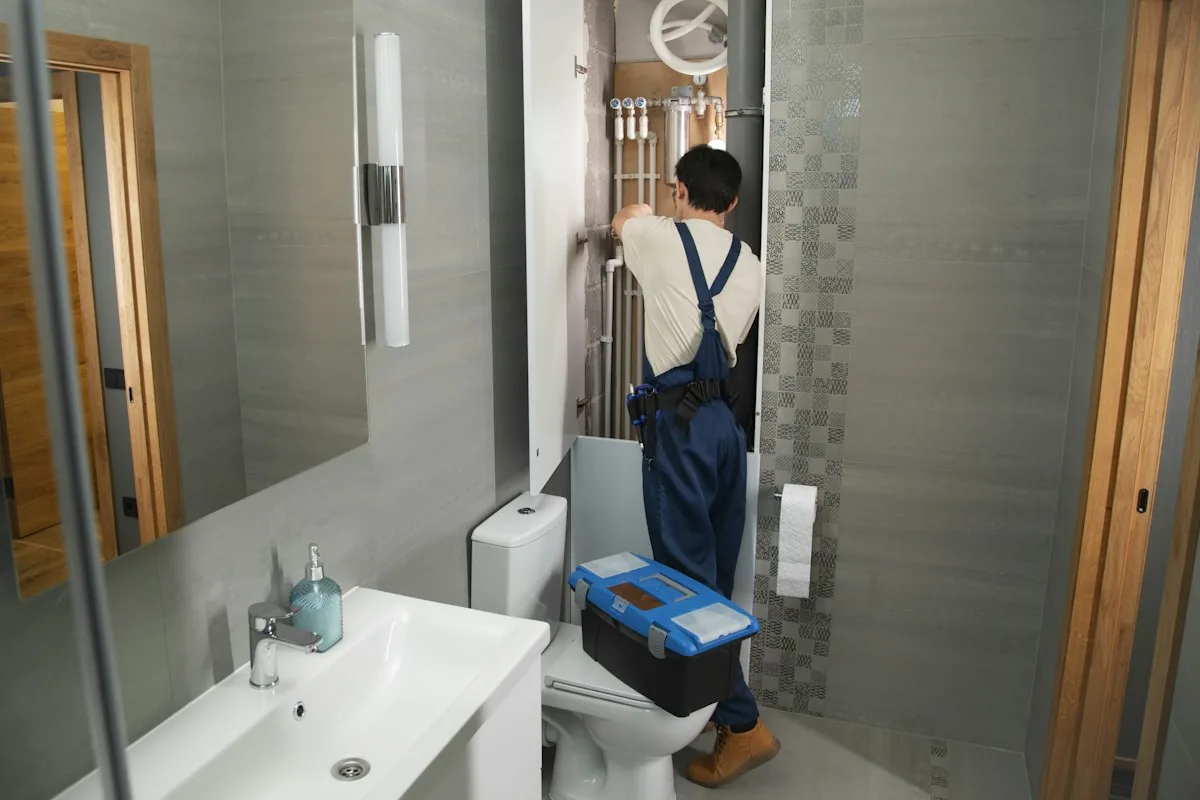 Illustrative scheduled residential plumbing work at exposed bathroom pipework